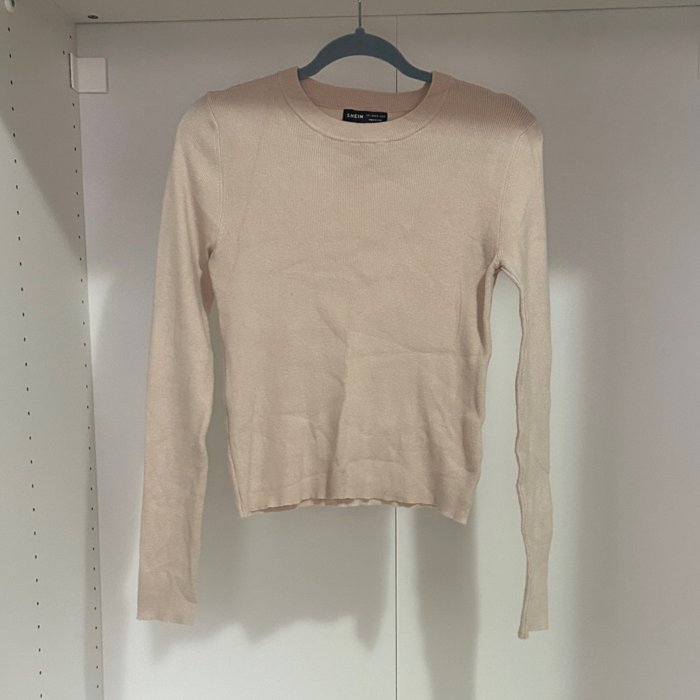 SHEIN Cream Ribbed Knit Top